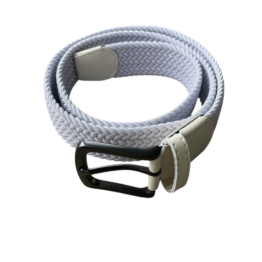 Men’s Braided Woven Golf Belt Adjustable Faux Leather White/ivory Size 36-38